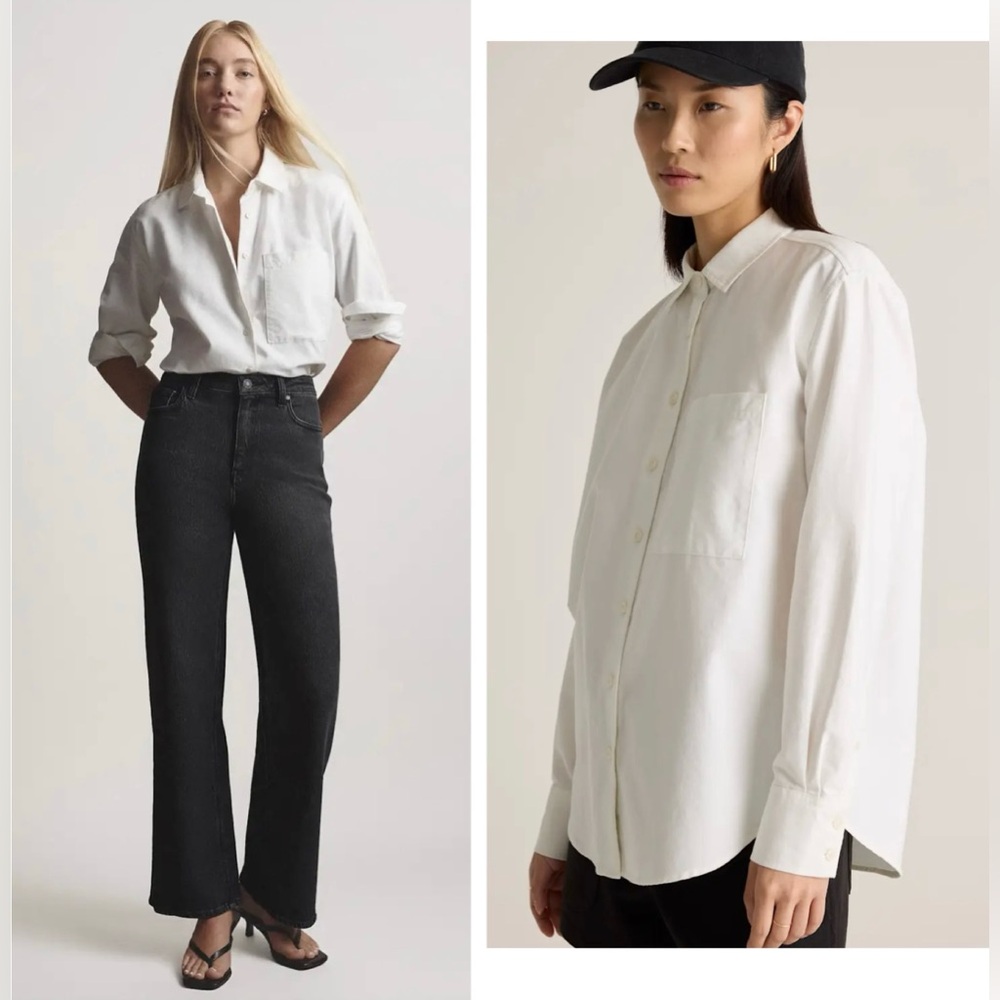 like new quince organic cotton relaxed oxford button up shirt white XS - Picture 7 of 12